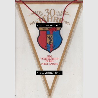 DDR Sportclub Wimpel 1983, 30 Jahre BSG Fortschritt Nord - Forst-Lausitz 1953-1983. Vorderseite vom Wimpel aus der DDR, Sportwimpel BSG Fortschritt Nord - Forst-Lausitz zu DDR-Zeiten. Sammlung