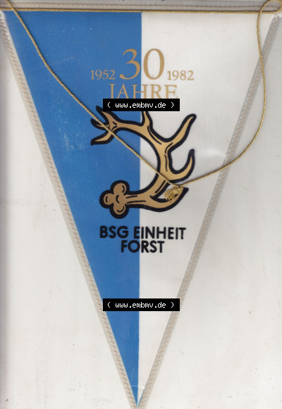 DDR Sportclub Wimpel 1982, 30 Jahre BSG Einheit Forst 1952-1982. Vorderseite vom Wimpel aus der DDR, Sportwimpel vom Sportverein... Sammlung