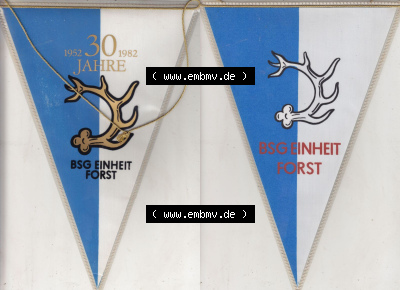 DDR Sportclub Wimpel 1982, 30 Jahre BSG Einheit Forst 1952-1982. Komplettansicht von einen Wimpel aus der DDR, Sportwimpel BSG... Sammlung