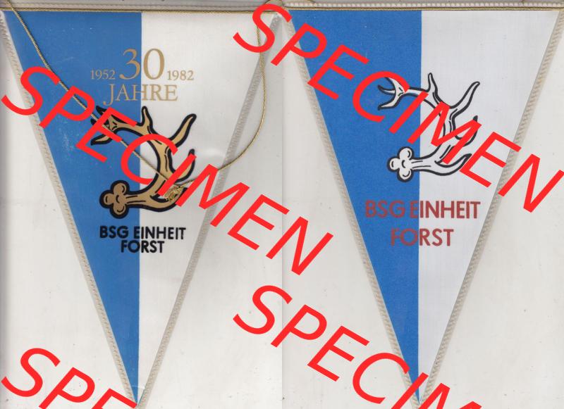 DDR Sportclub Wimpel 1982, 30 Jahre BSG Einheit Forst 1952-1982. Komplettansicht von einen Wimpel aus der DDR, Sportwimpel BSG Einheit Forst für beispielsweise Fußball zu... Sammlung