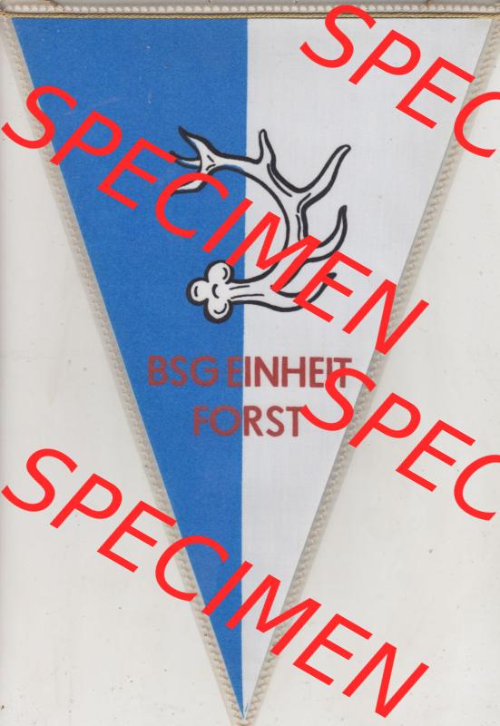 DDR Sportclub Wimpel 1982, 30 Jahre BSG Einheit Forst 1952-1982. Rückseite von einen Wimpel aus der DDR, Sportwimpel BSG Einheit Forst zu DDR-Zeiten. Sammlung
