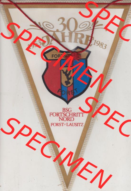 DDR Sportclub Wimpel 1983, 30 Jahre BSG Fortschritt Nord - Forst-Lausitz 1953-1983. Vorderseite vom Wimpel aus der DDR, Sportwimpel BSG Fortschritt Nord - Forst-Lausitz zu DDR-Zeiten. Sammlung