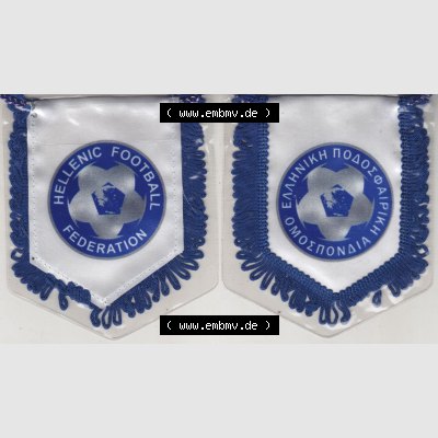 Internationaler Fußball Wimpel von Griechenland Hellenic Football Federation Fußballbund. Komplettansicht mit Vorderseite und Rückseite als Bildmaterial vom Fußball-Wimpel... Sammlung