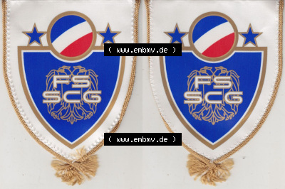 Internationaler Fußball Wimpel von Serbien FS SCG Fudbalski savez Srbije i Crne Gore gilded Pozlacena. Komplettansicht mit Vorderseite... Sammlung