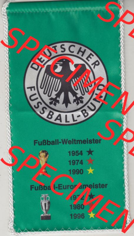 BRD Sportclub Wimpel 1996, Deutscher-Fußball-Bund, Fußball-Weltmeister 1954, 1974, 1990 und Fußball-Europameister 1972, 1980 und 1996. Vorderseite... Sammlung