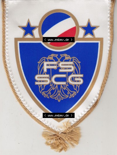 Internationaler Fußball Wimpel von Serbien FS SCG Fudbalski savez Srbije i Crne Gore gilded Pozlacena. Vorderseite vom Fußball-Wimpel... Sammlung