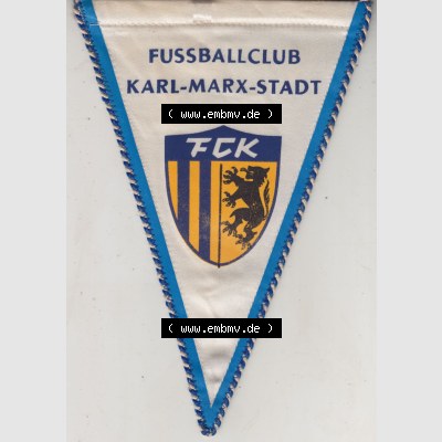 DDR Sportclub Wimpel Fußballclub Karl-Marx-Stadt FCK der DDR. Vorderseite vom Fußball-Wimpel vom Fußballclub bzw. Fußballverein in Deutschland der DDR, als Katalog-Eintragung... Sammlung