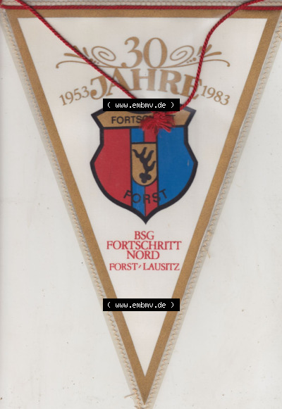DDR Sportclub Wimpel 1983, 30 Jahre BSG Fortschritt Nord - Forst-Lausitz 1953-1983. Vorderseite vom Wimpel aus der DDR, Sportwimpel... Sammlung