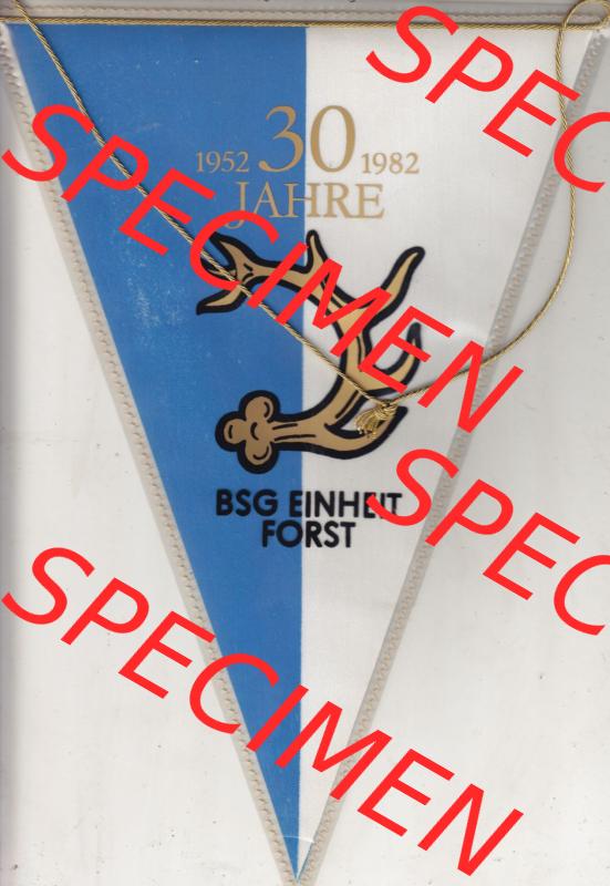 DDR Sportclub Wimpel 1982, 30 Jahre BSG Einheit Forst 1952-1982. Vorderseite vom Wimpel aus der DDR, Sportwimpel vom Sportverein BSG Einheit Forst zu DDR-Zeiten. Sammlung