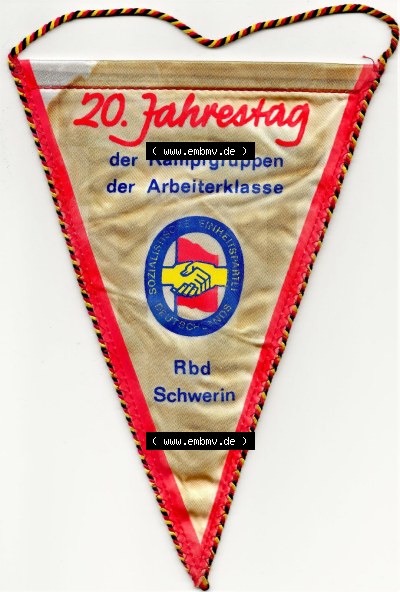 20. Jahrestag der Kampfgruppe der Arbeiterklasse 1973 Rbd Schwerin 1973 Wimpel Sammlung