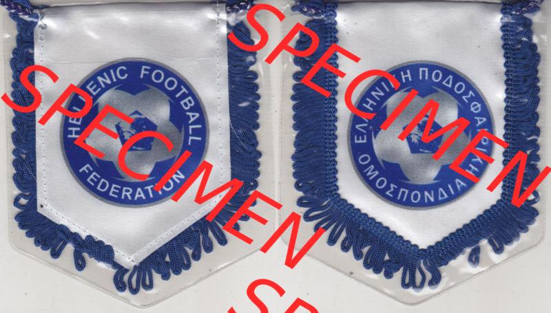 Internationaler Fußball Wimpel von Griechenland Hellenic Football Federation Fußballbund. Komplettansicht mit Vorderseite und Rückseite als Bildmaterial vom Fußball-Wimpel... Sammlung